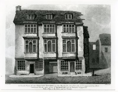 Een Zuidelijk Uitzicht op de Falcon Tavern, aan de Bankside, Southwark, gegraveerd door William Wise, 1811 door Frederick Nash